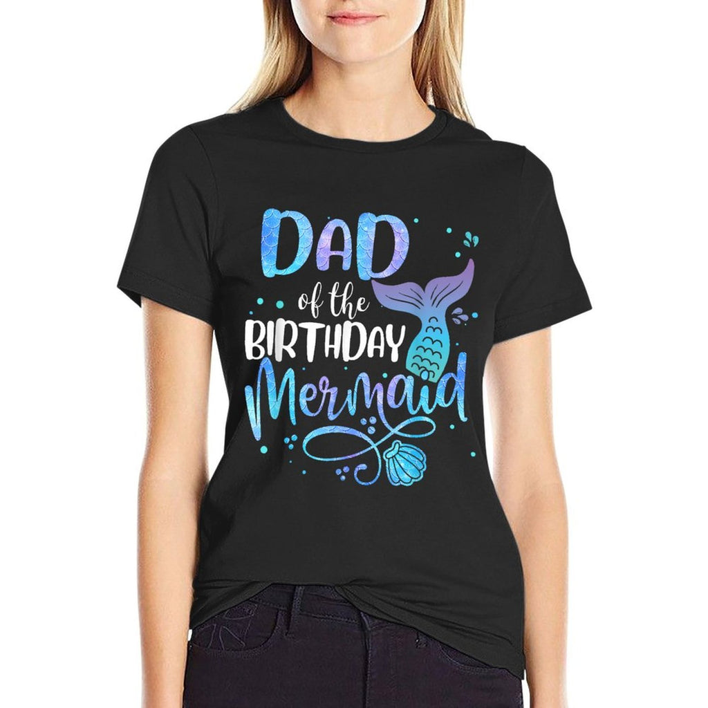 Dad Of The Birthday Mermaid Family Matching Party Squad  Ribbed Collar T-Shirt