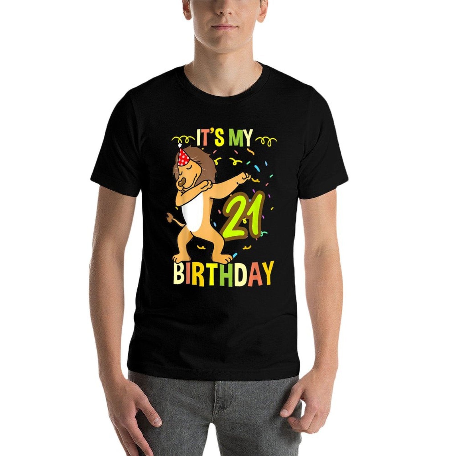 Its My 21st Birthday Dabbing Lion  Oversized Silhouette T-Shirt