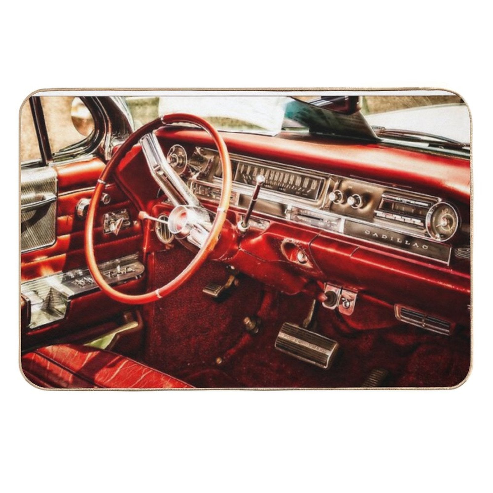 Classic Cadillac Interior. Red.  Versatile Bath Mat