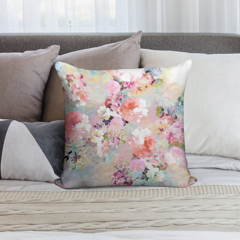 Romantic Pink Teal Watercolor Chic Floral Pattern Soft Reinforced Edging Throw Pillow
