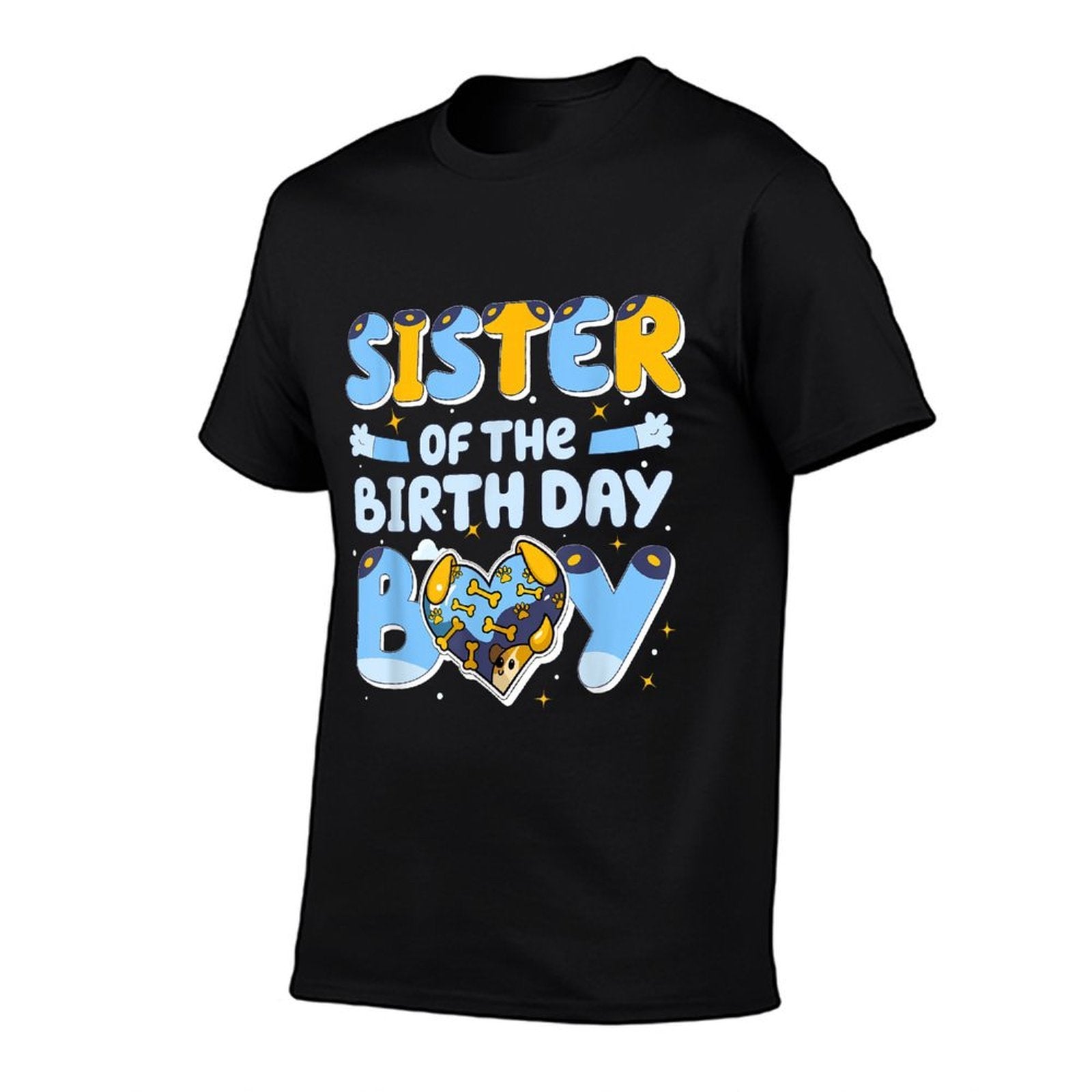 Sister Of The Birthday Boy Funny Blue Dog Family Matching  Ribbed Collar T-Shirt