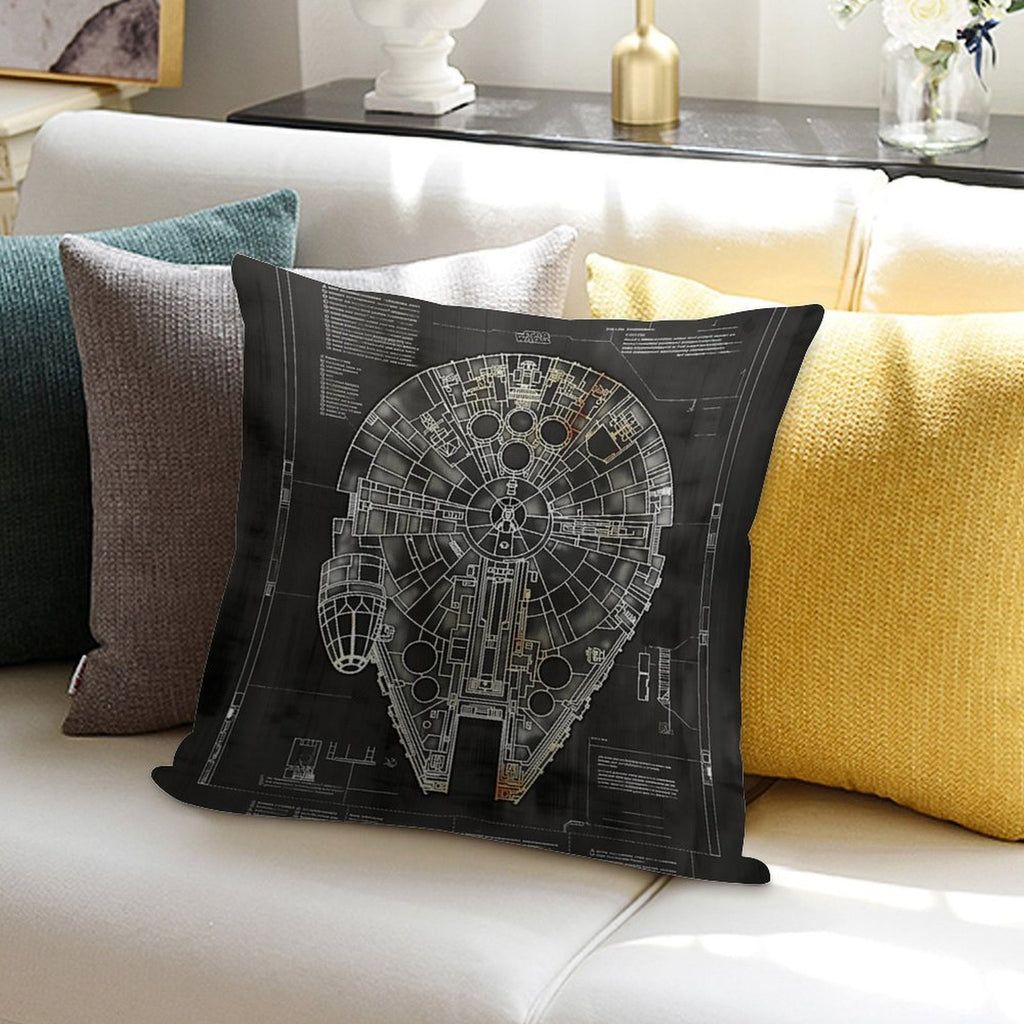 Millennium Falcon Star Wars Starship Blueprint Fan Art Soft Washable Throw Pillow