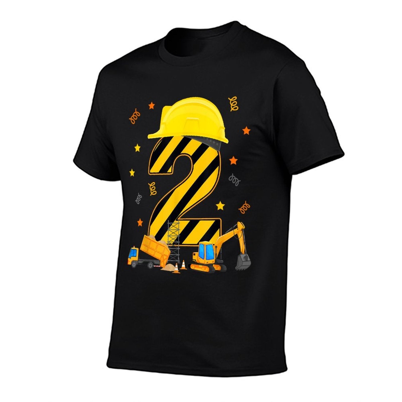 Two 2 Year Old 2nd Birthday Construction Vehicles 2yr  Fade-proof Color T-Shirt