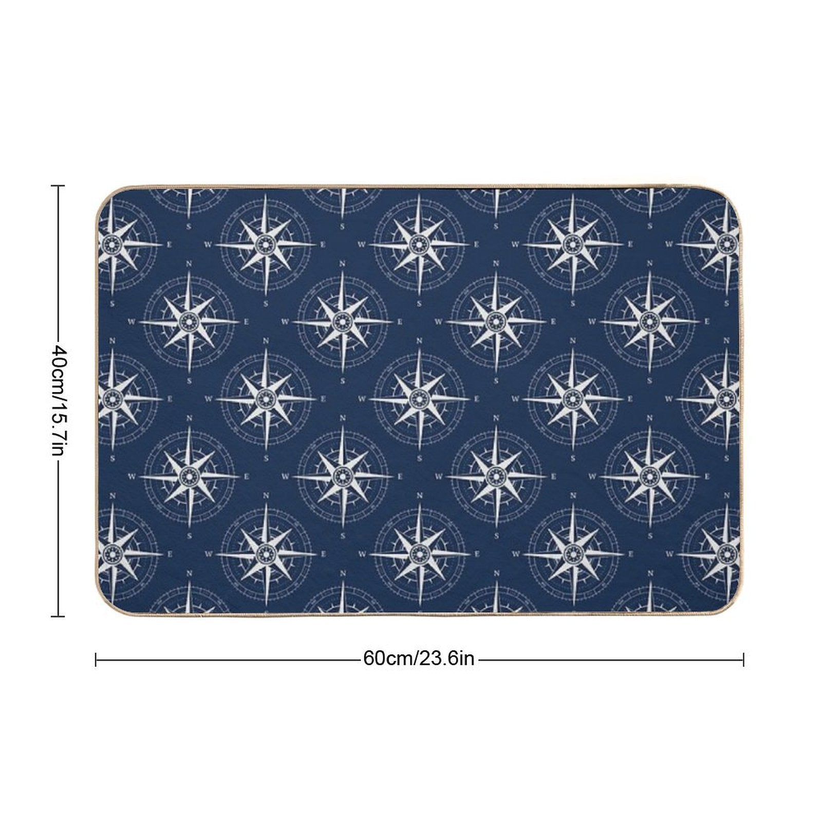 Vintage Nautical Compass Rose ~ Nautical Pattern ~ White on Navy Blue  Repositionable Bath Mat
