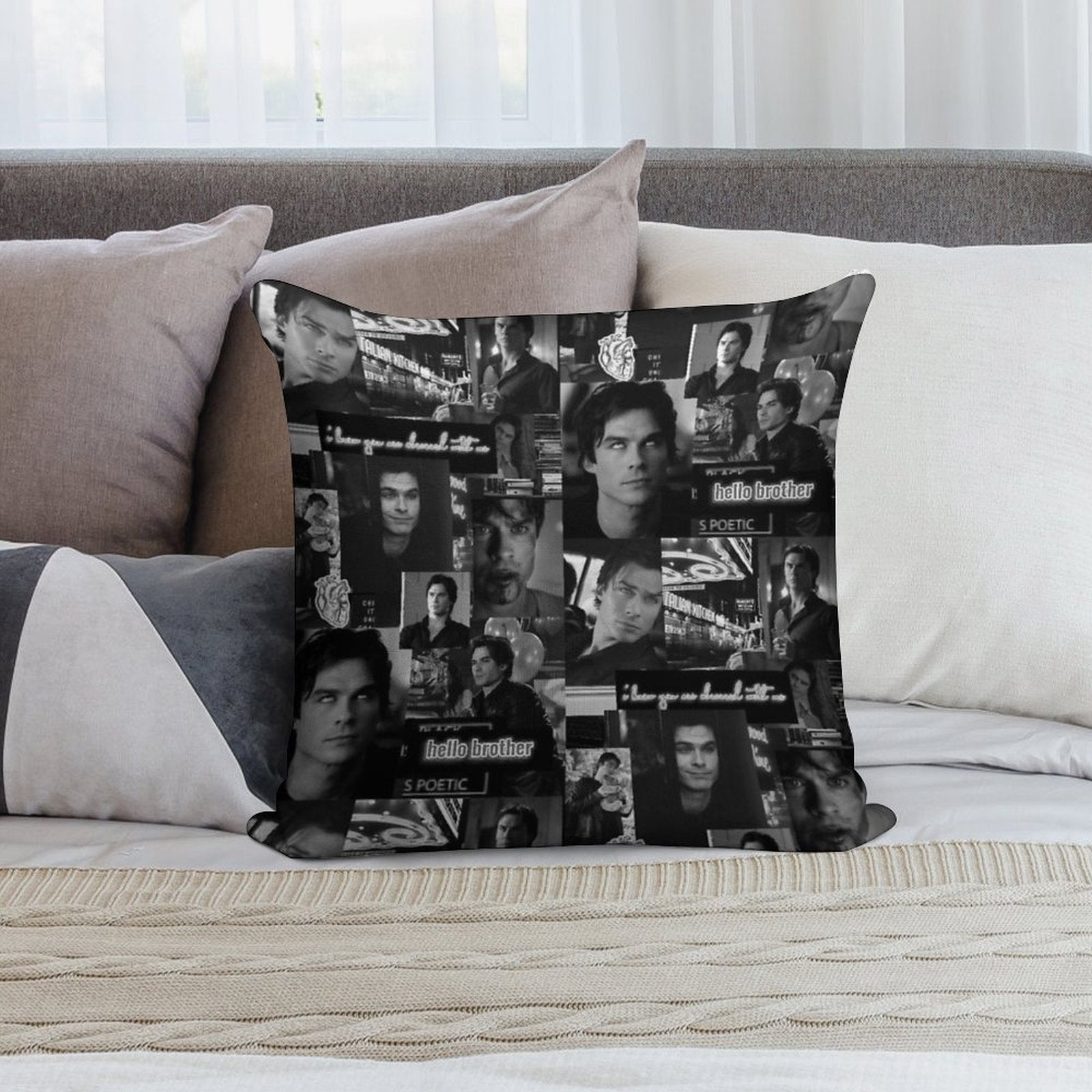 Damon Collage B&w Soft Anti-Pilling Throw Pillow