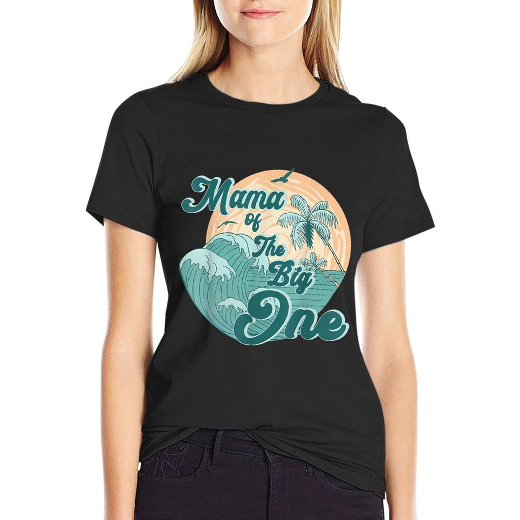 Mama Of The Big One Wave Surf 1st Birthday Boy Girl Family  Summer-ready Fabric T-Shirt