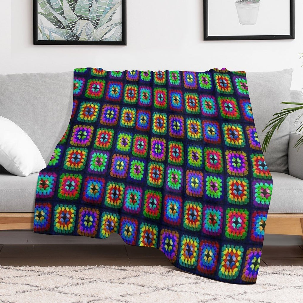 Vintage Granny Squares Print Wrinkle-free Throw Blanket