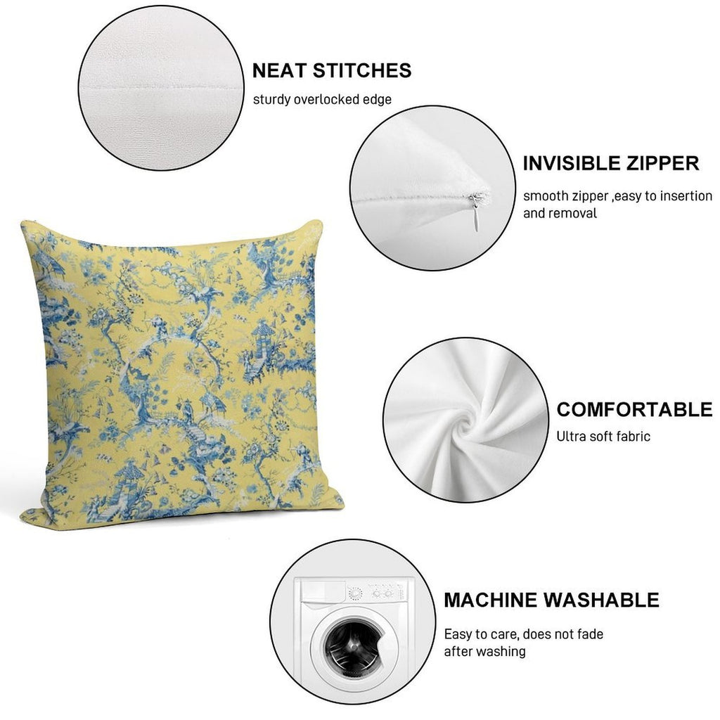 Blue And Yellow Toile Soft Style Accent Throw Pillow