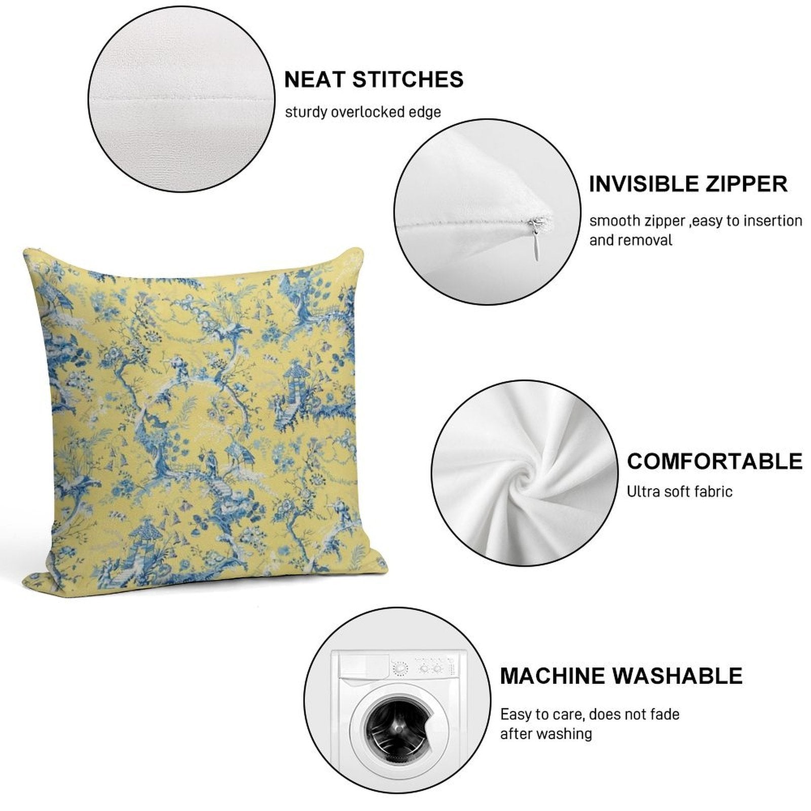 Blue And Yellow Toile Soft Style Accent Throw Pillow