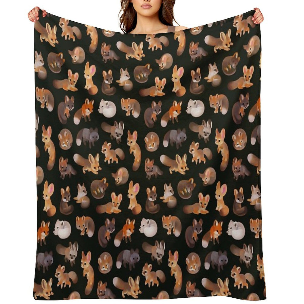 Foxes - Dark Velvety-soft Throw Blanket