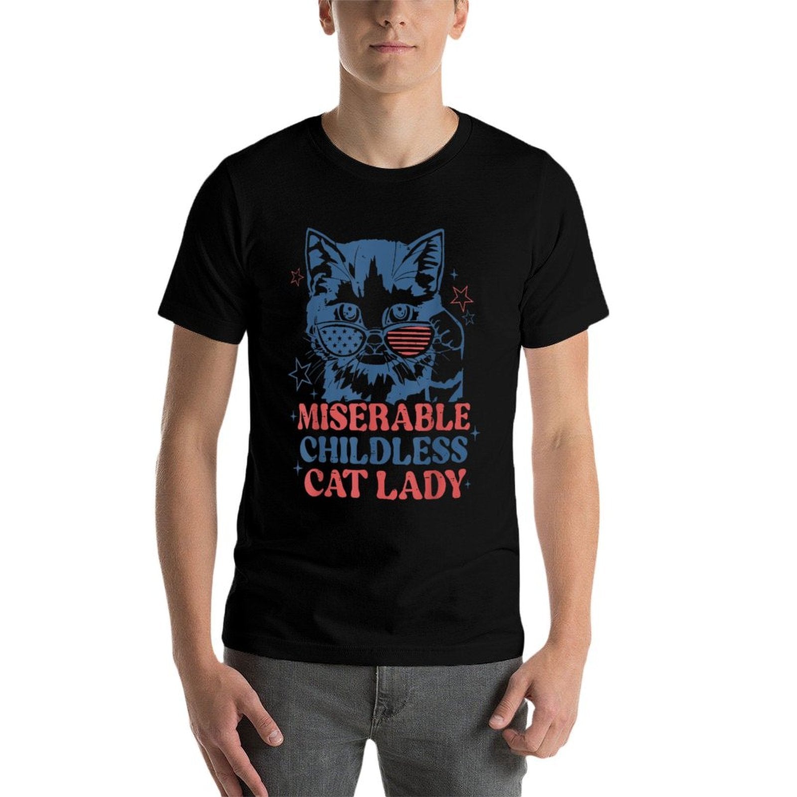 Miserable Childless Cat Lady Kamala Harris 2024 Meme Cat  Easy-care T-Shirt