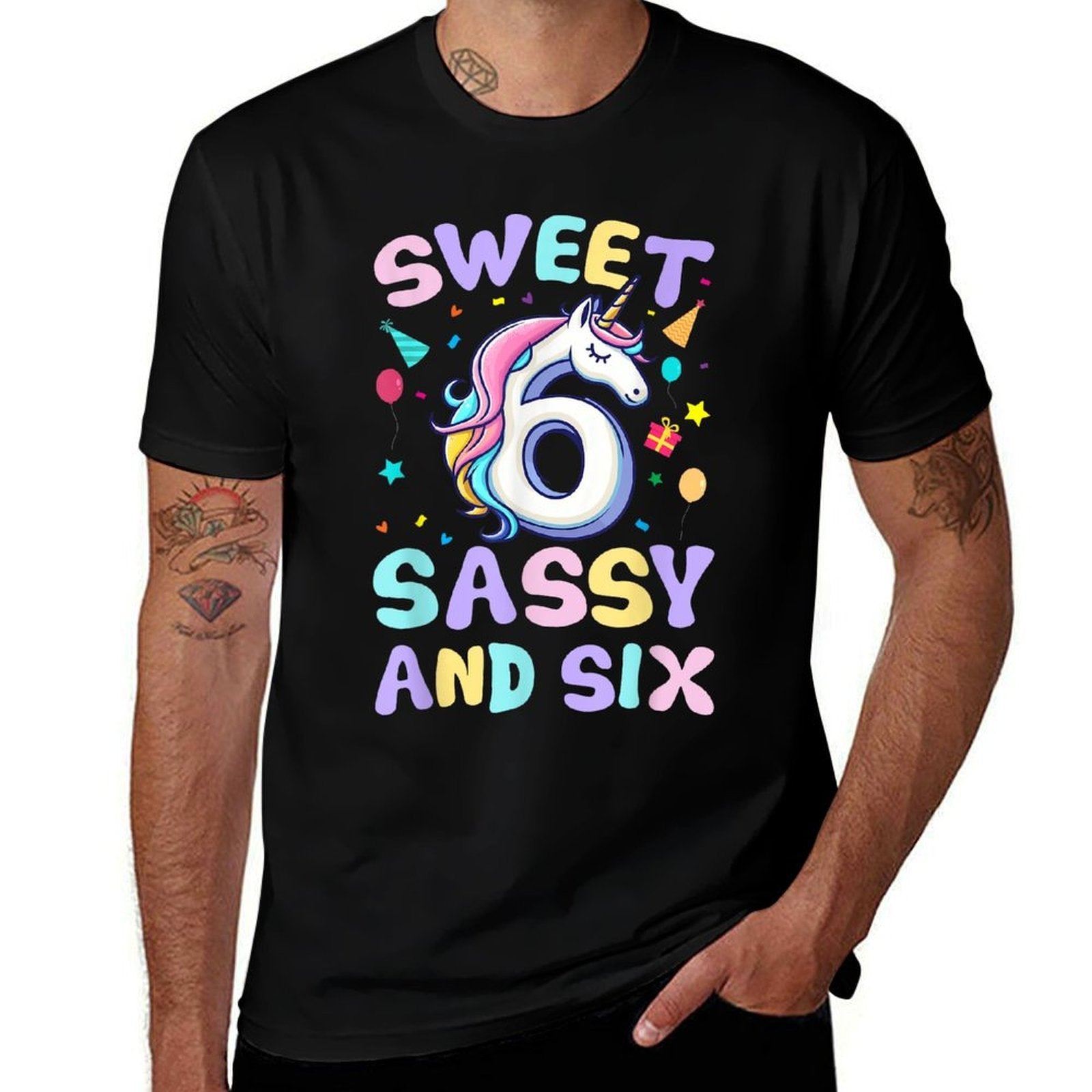 Sweet Sassy And Six Unicorn 6th Birthday Party Funny Girls  Stretchy T-Shirt
