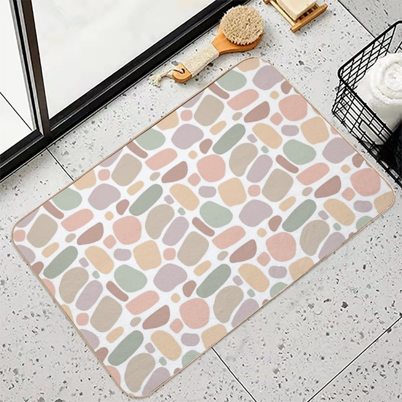 Boho Abstract Free-Form Pattern  Terracotta And Pastel Organic Shapes  Odorless Bath Mat