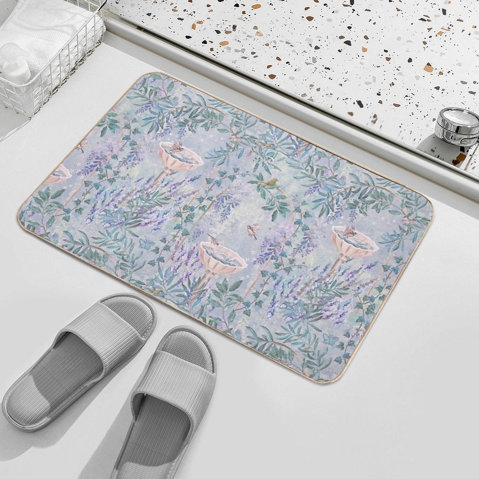 French Countryside Lavender Fresco Pattern  Multi-Purpose Bath Mat