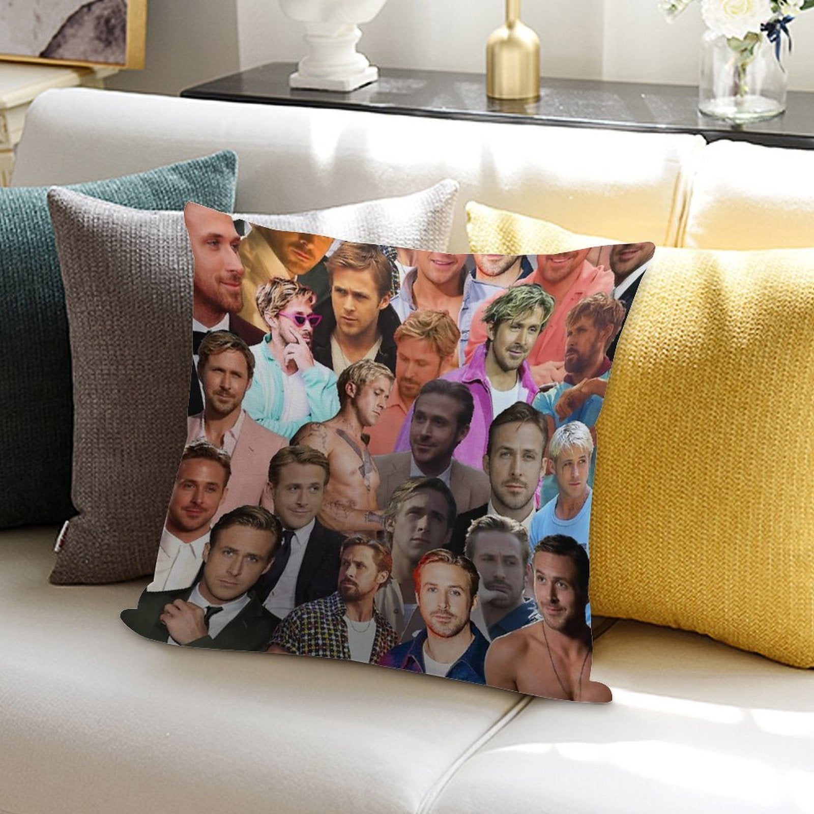 Ryan Gosling Photo Collage Soft Gift Ready Throw Pillow