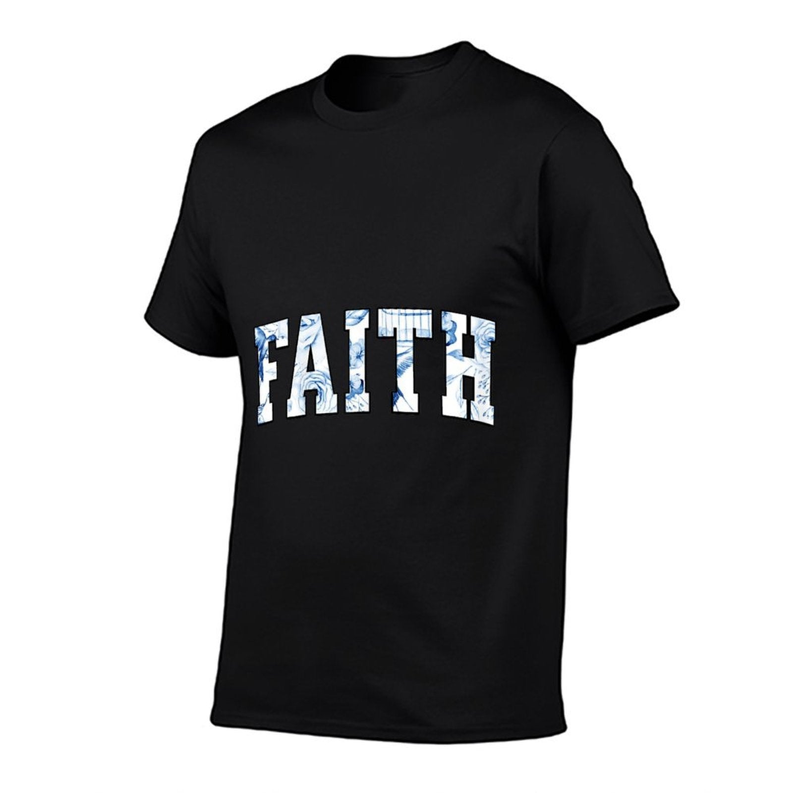 Toile De Jouy FAITH Typography with Blue Floral  Bird  Affordable Price T-Shirt