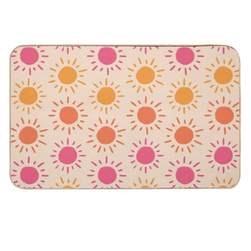 Groovy Retro Sun Pattern - Tan Orange Pink Palette  Easy Maintenance Bath Mat