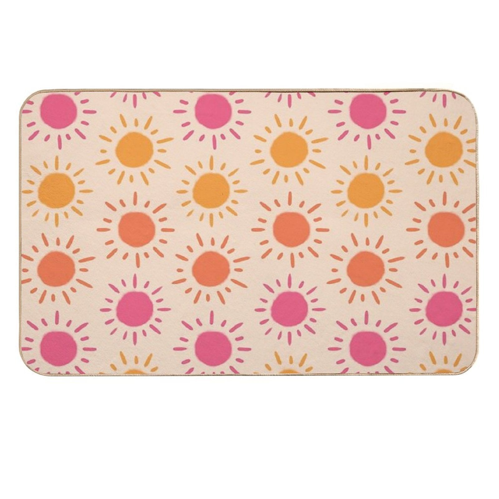 Groovy Retro Sun Pattern - Tan Orange Pink Palette  Easy Maintenance Bath Mat