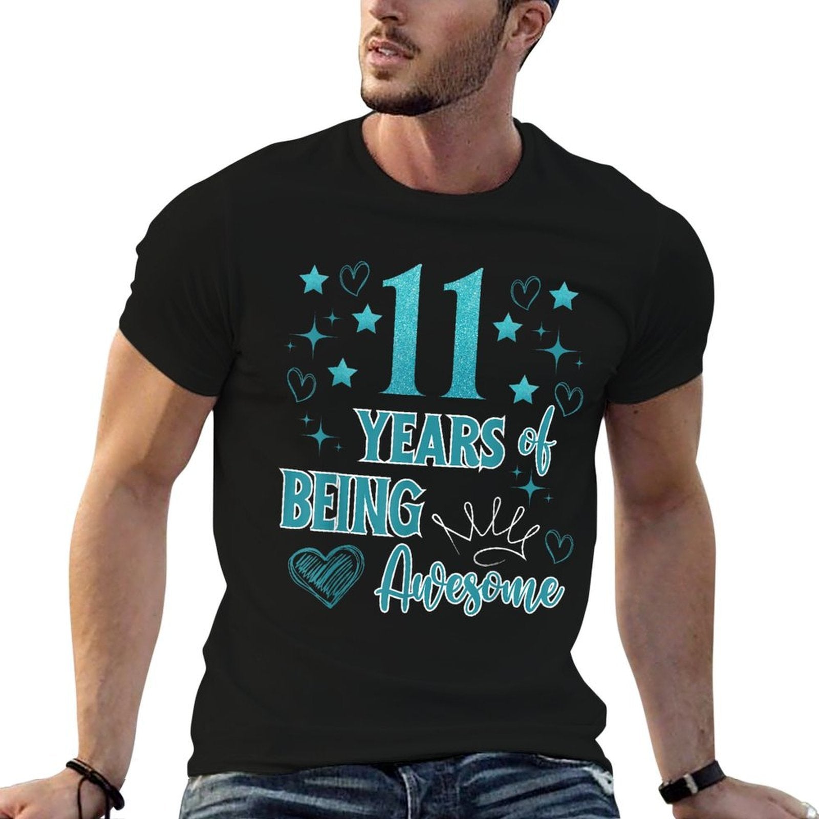 11 Years of Being Awesome Teal Green 11th Birthday Party  Trendy Pattern T-Shirt