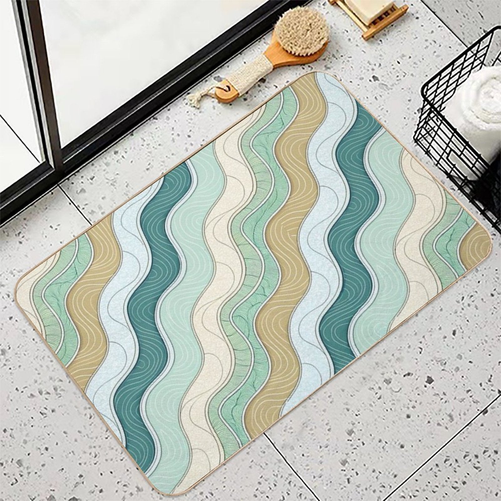 Beach Wave Pattern  Fade-Resistant Bath Mat