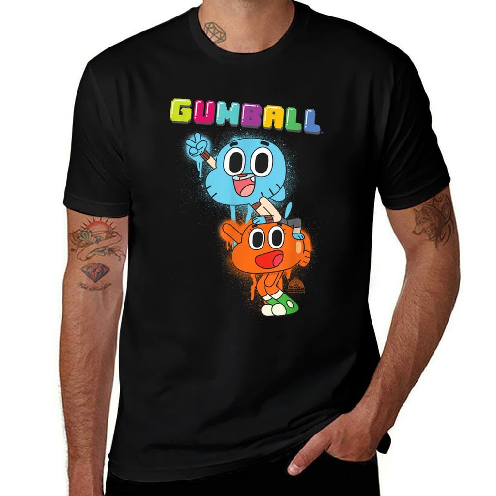 Cartoon Network The Amazing World of Gumball Gumball Spray Unisex-Adults Cat Modern Black Small  Relaxed-fit T-Shirt