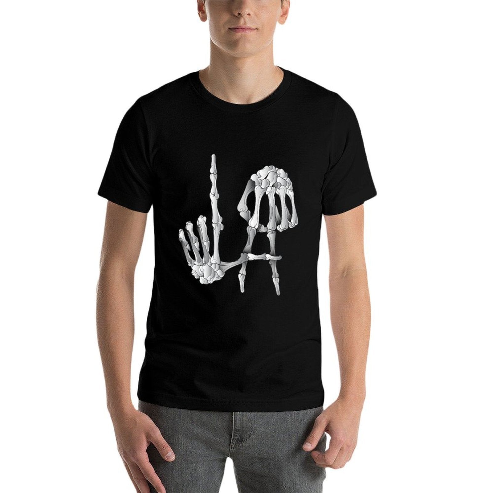 Skeleton Bones Hands LA, Los Angeles USA, Skeleton Fingers  Wrinkle-resistant T-Shirt