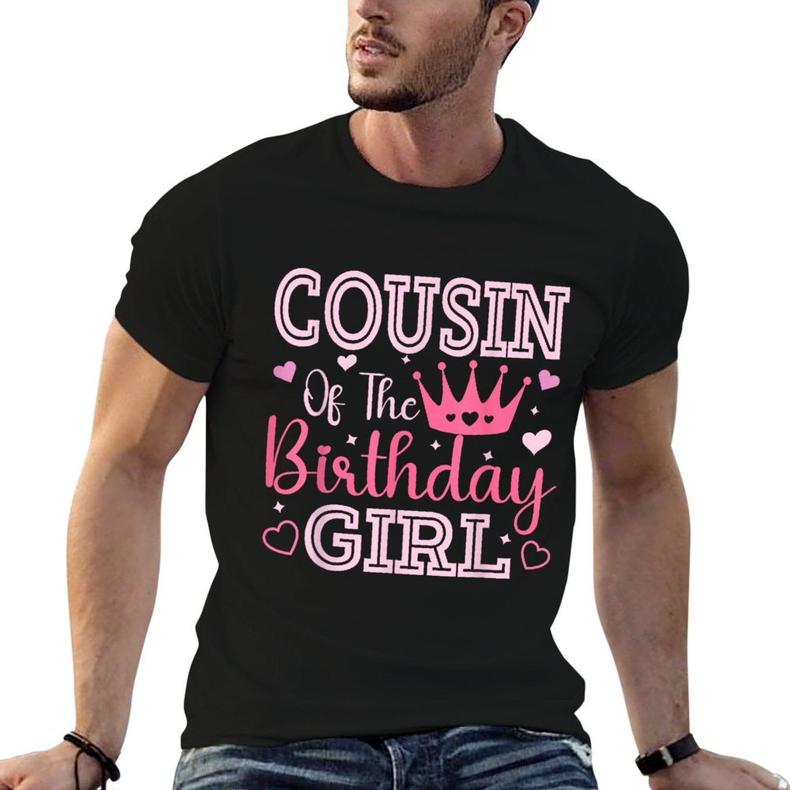 Cousin of The Birthday Girl Cute Pink Matching Family Party  Wrinkle-resistant T-Shirt