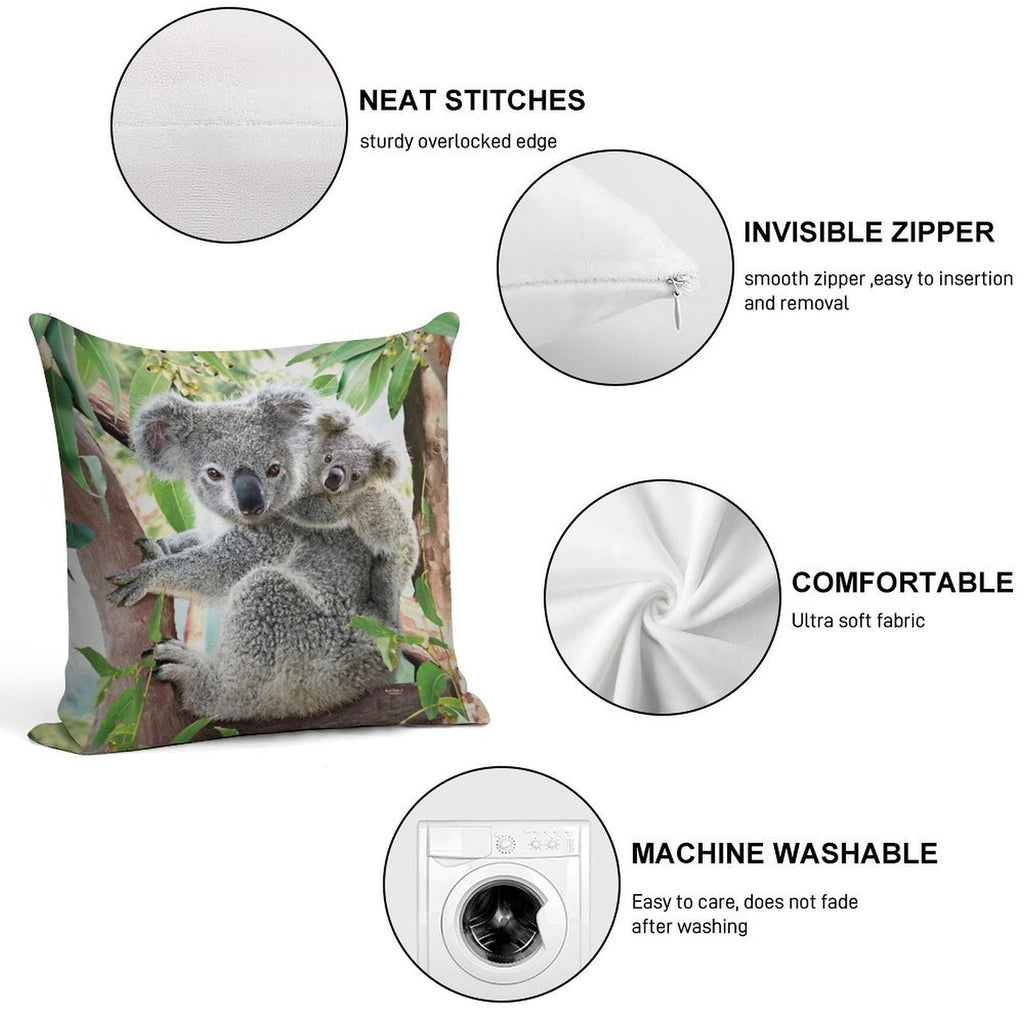 Koala Cuddles Soft Hidden Zipper Throw Pillow