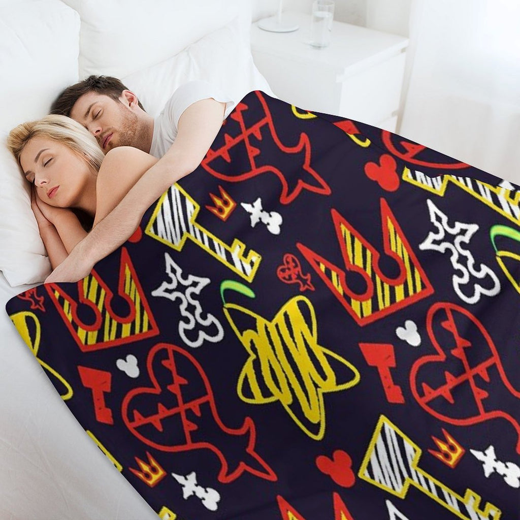 Kingdom Hearts Crayon Style Pattern - Bright Travel-friendly Throw Blanket