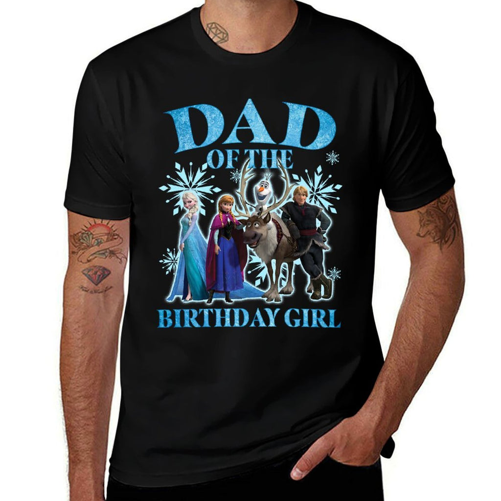 Disney Frozen Dad Of The Birthday Girl Group Shot Chest Logo Premium  Fade-proof Color T-Shirt
