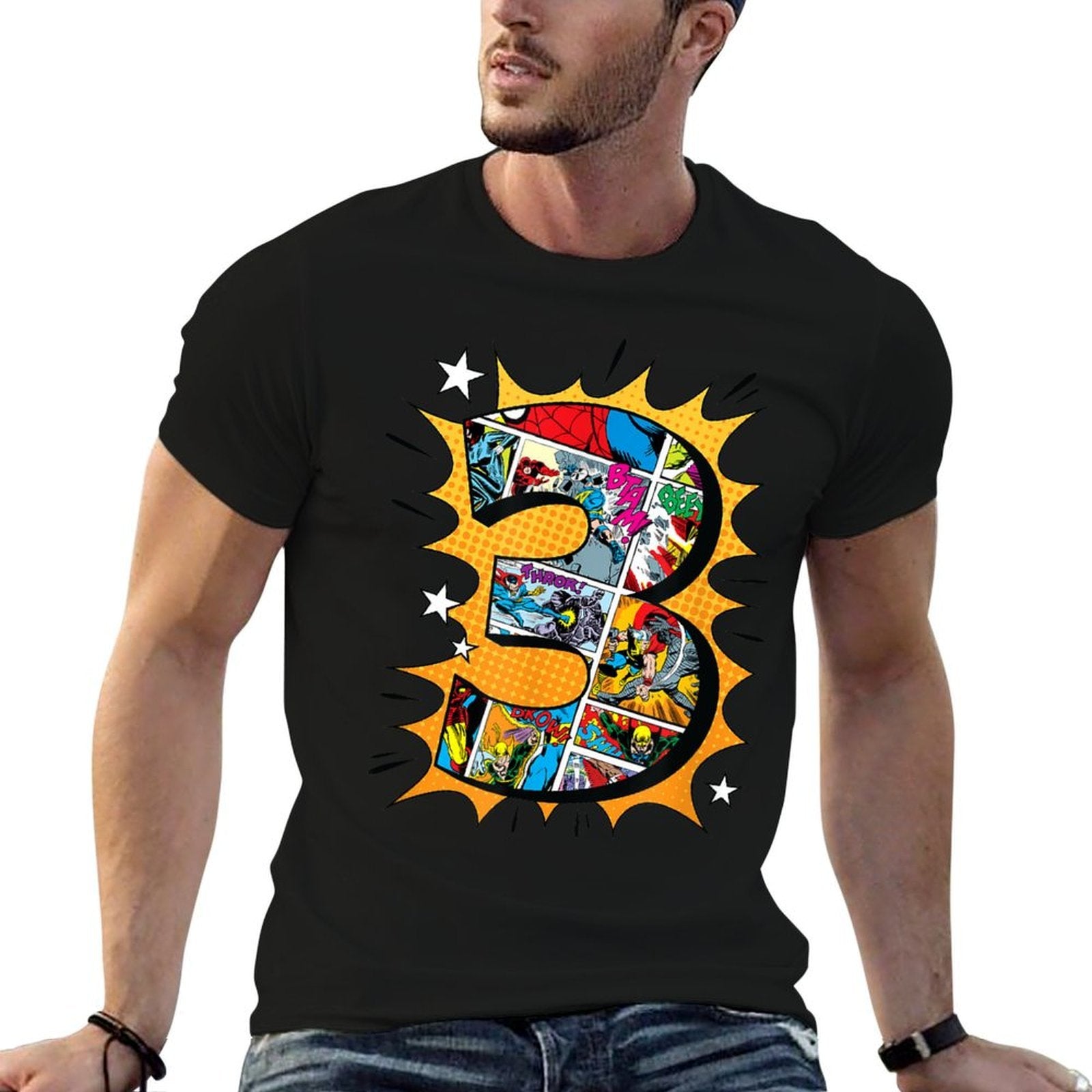 Marvel Avengers Comics 3rd Birthday  Trendy Pattern T-Shirt