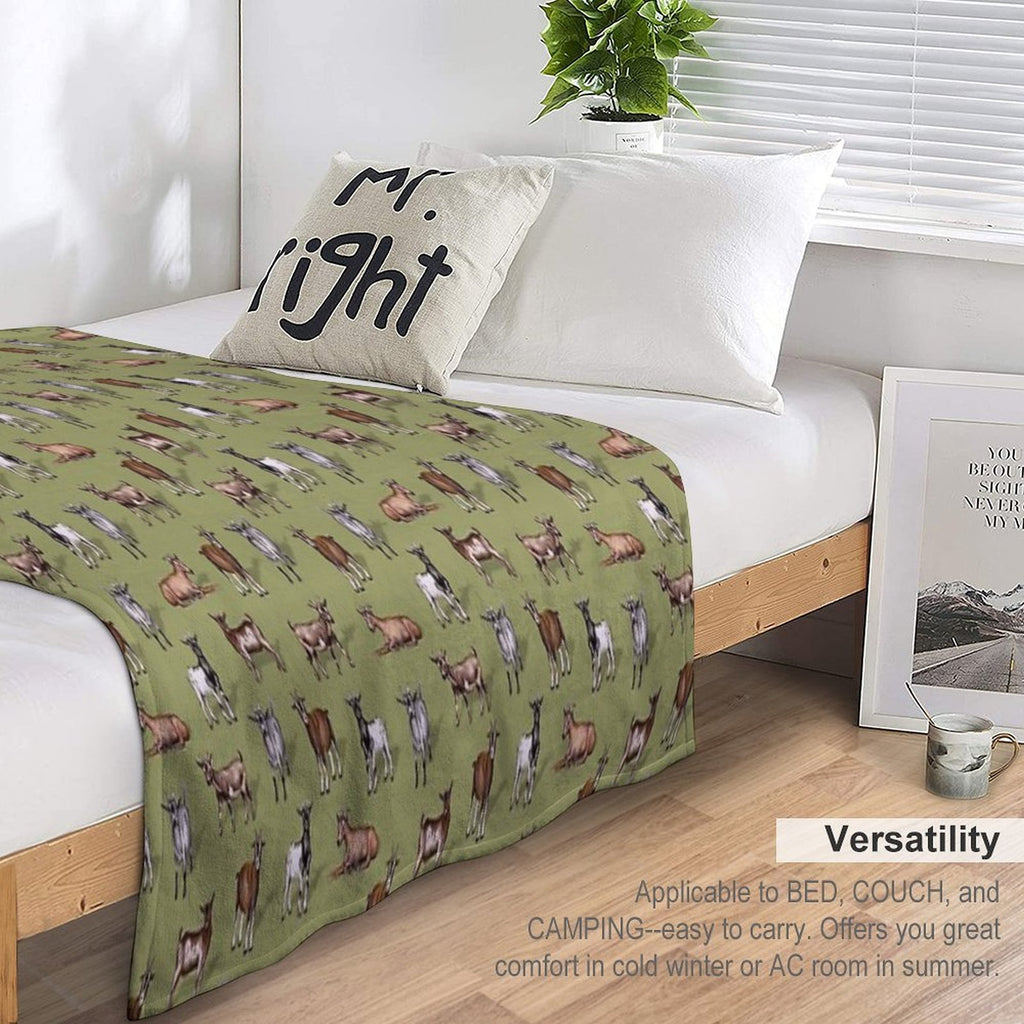Tiny Goats on Green - Goat Herd Pattern Quick-dry Throw Blanket