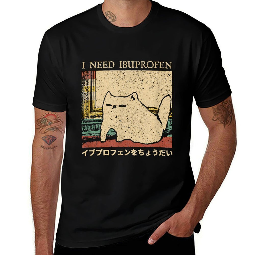 I Need Ibuprofen Funny Cat Meme Japanese Men Women  Moisture-wicking T-Shirt