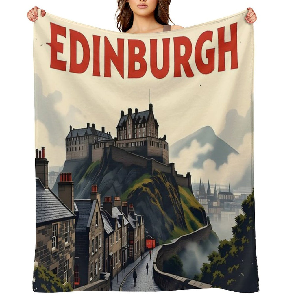 Edinburgh Vintage-Style Painterly Travel Poster Wrinkle-free Throw Blanket