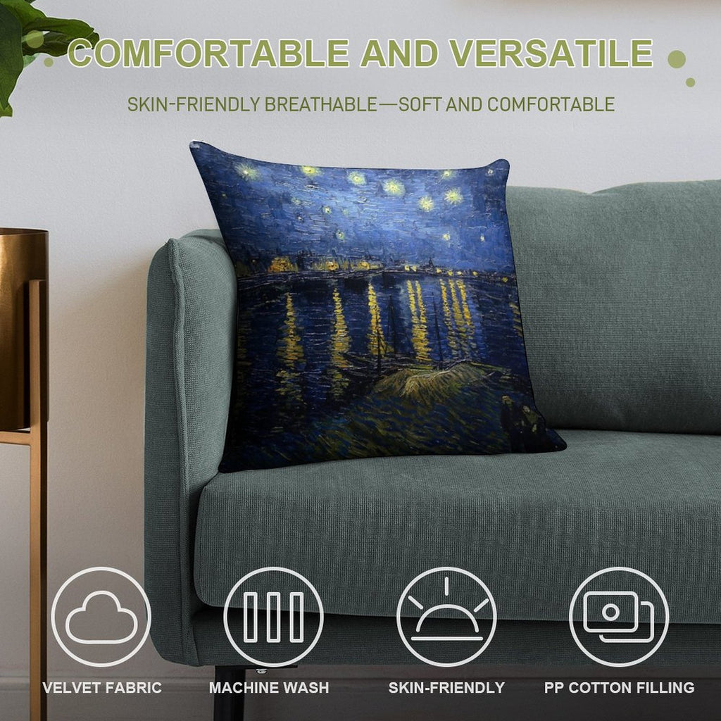 Starry Night Over The Rhone - Van Gogh Soft Easy Maintenance Throw Pillow