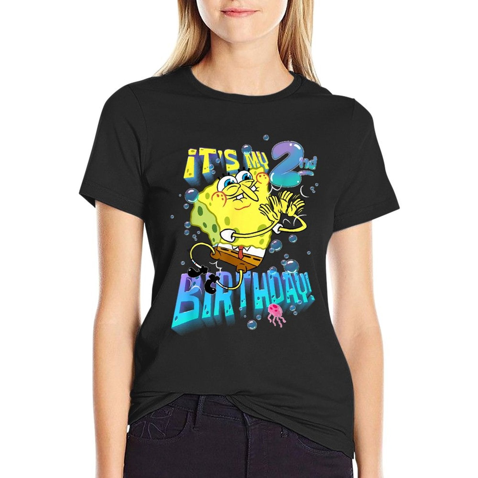 Mademark X SpongeBob SquarePants - Spongebob It's My 2nd Birthday Boy Girl Kid B-Day Spongebob  High-quality Stitching T-Shirt