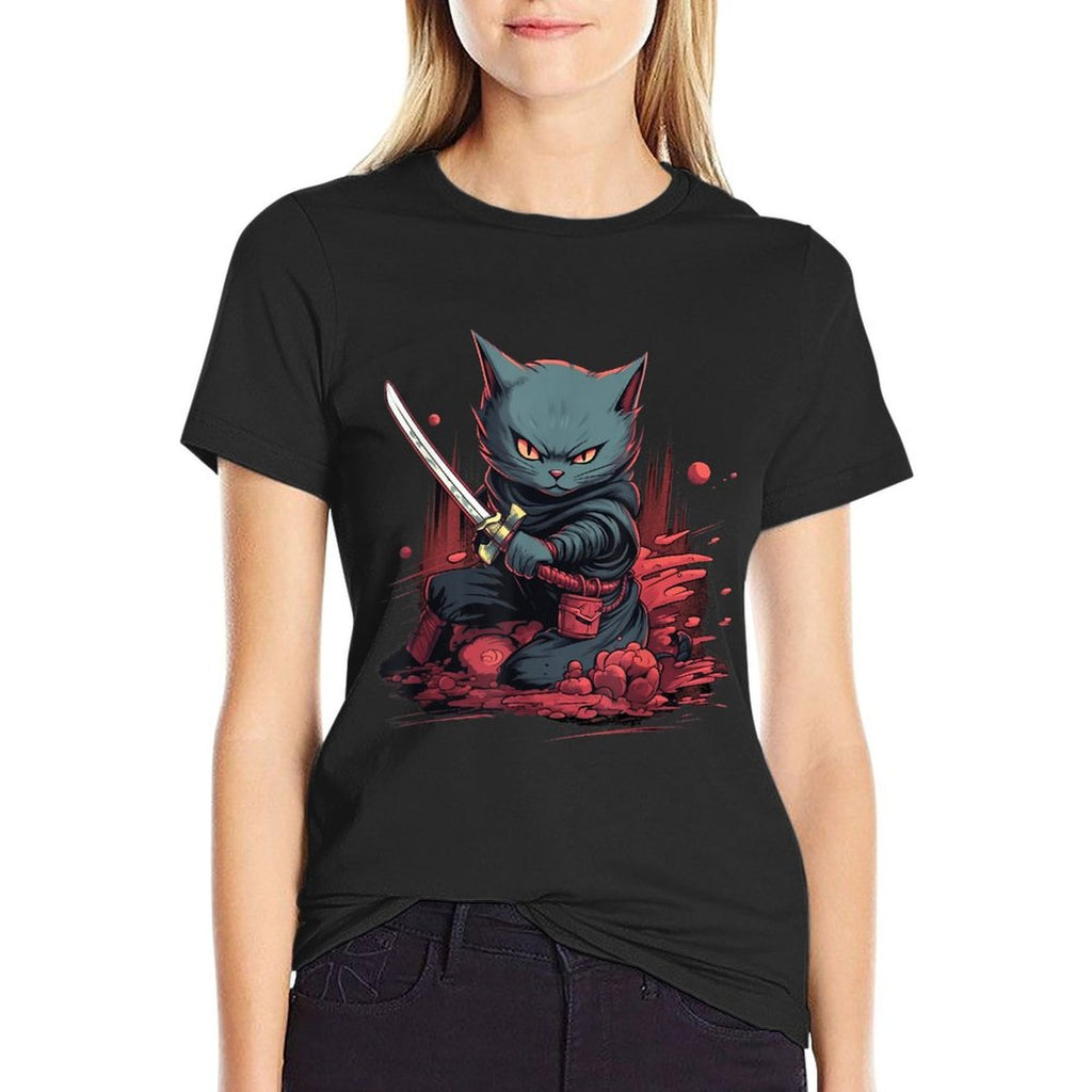 Vintage Japanese Samurai Ninja Cat Tattoo Kawaii  Classic T-Shirt