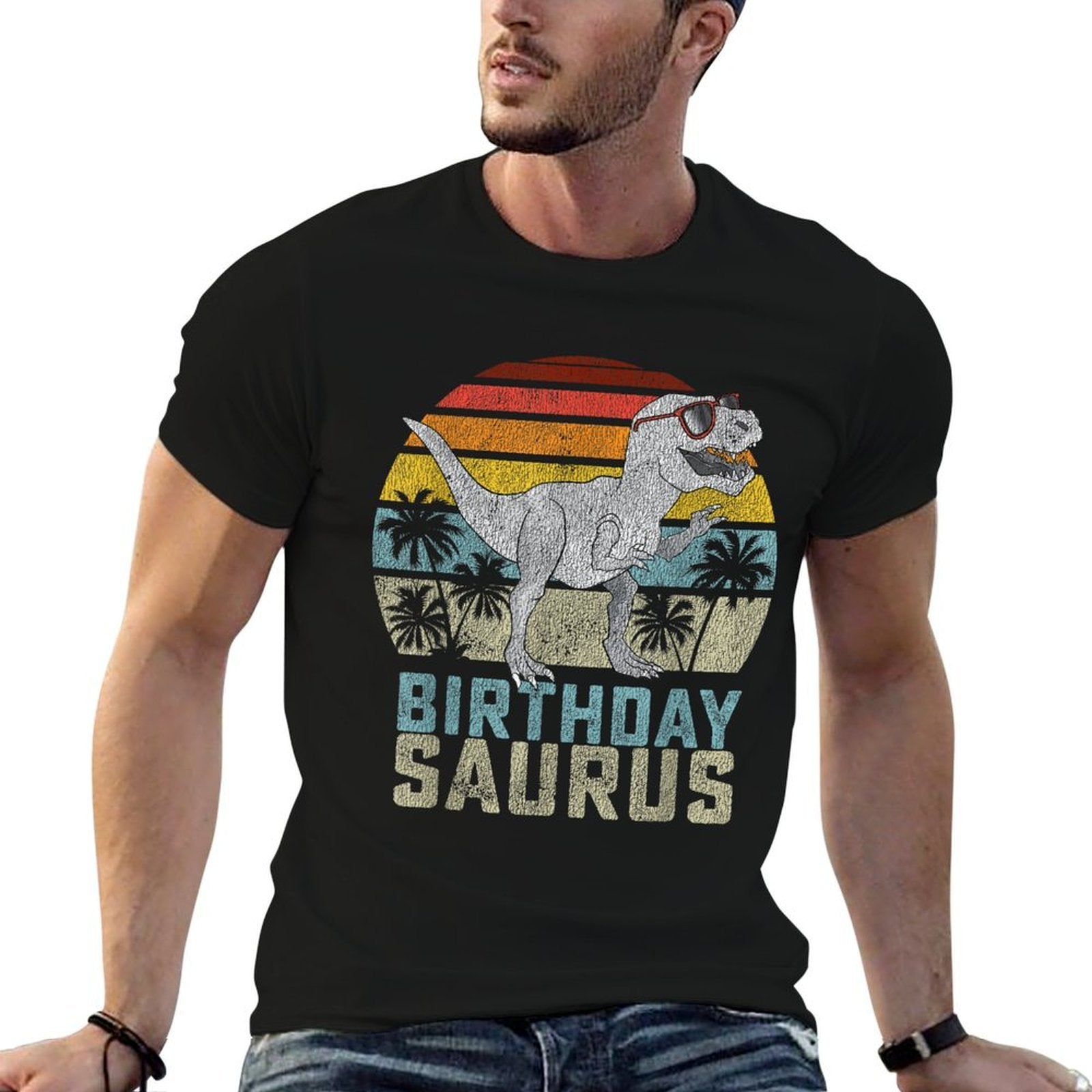 Birthday Saurus Rex Dino BirthdaysSaurus Matching Family  Fade-proof Color T-Shirt
