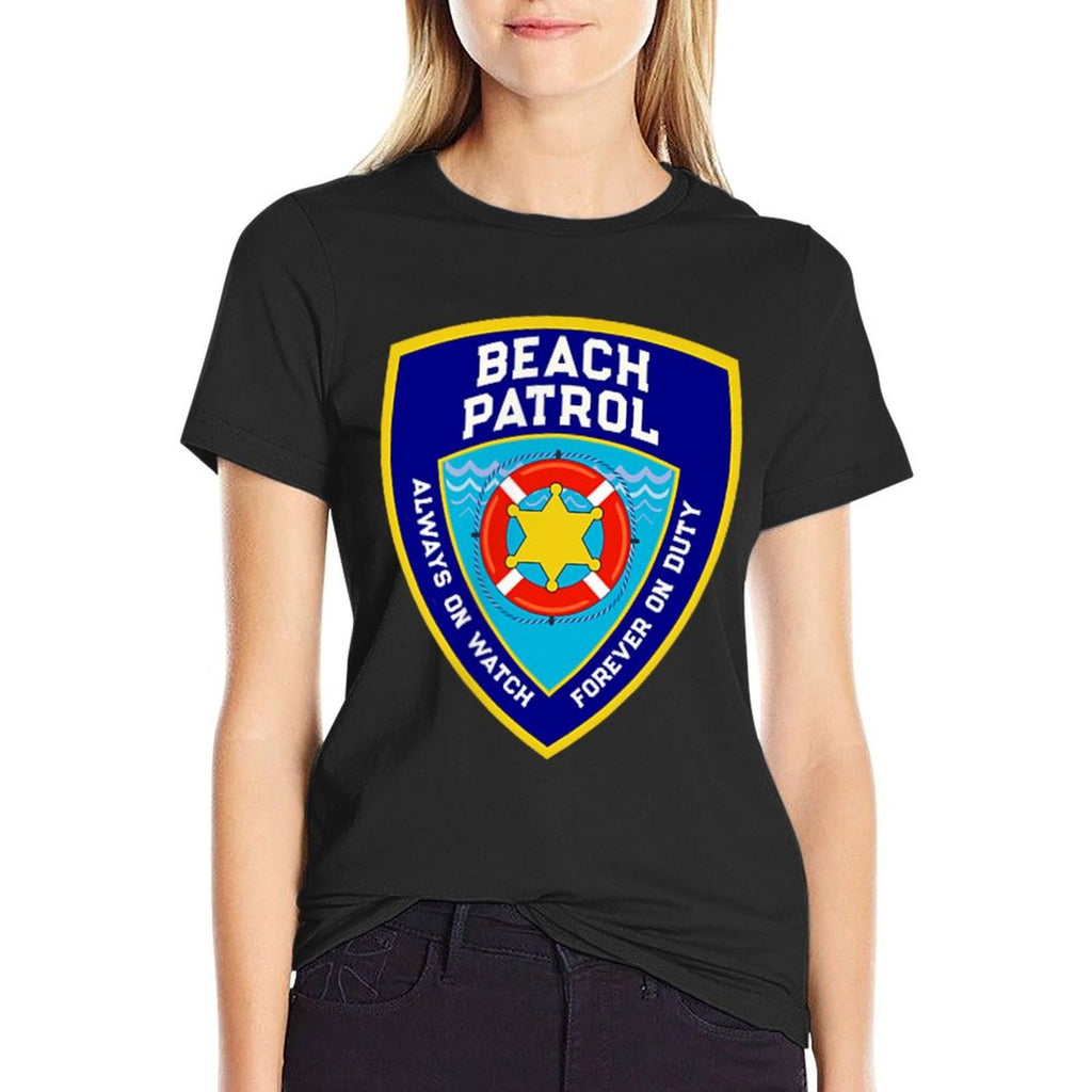 Funny BEACH PATROL On Duty Pool Police Vacation Family Trip  Ribbed Collar T-Shirt