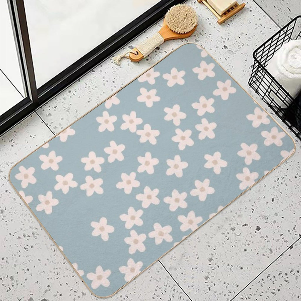 Spring Floral Daisy Print in Pastel Blue  Pet-Safe Bath Mat