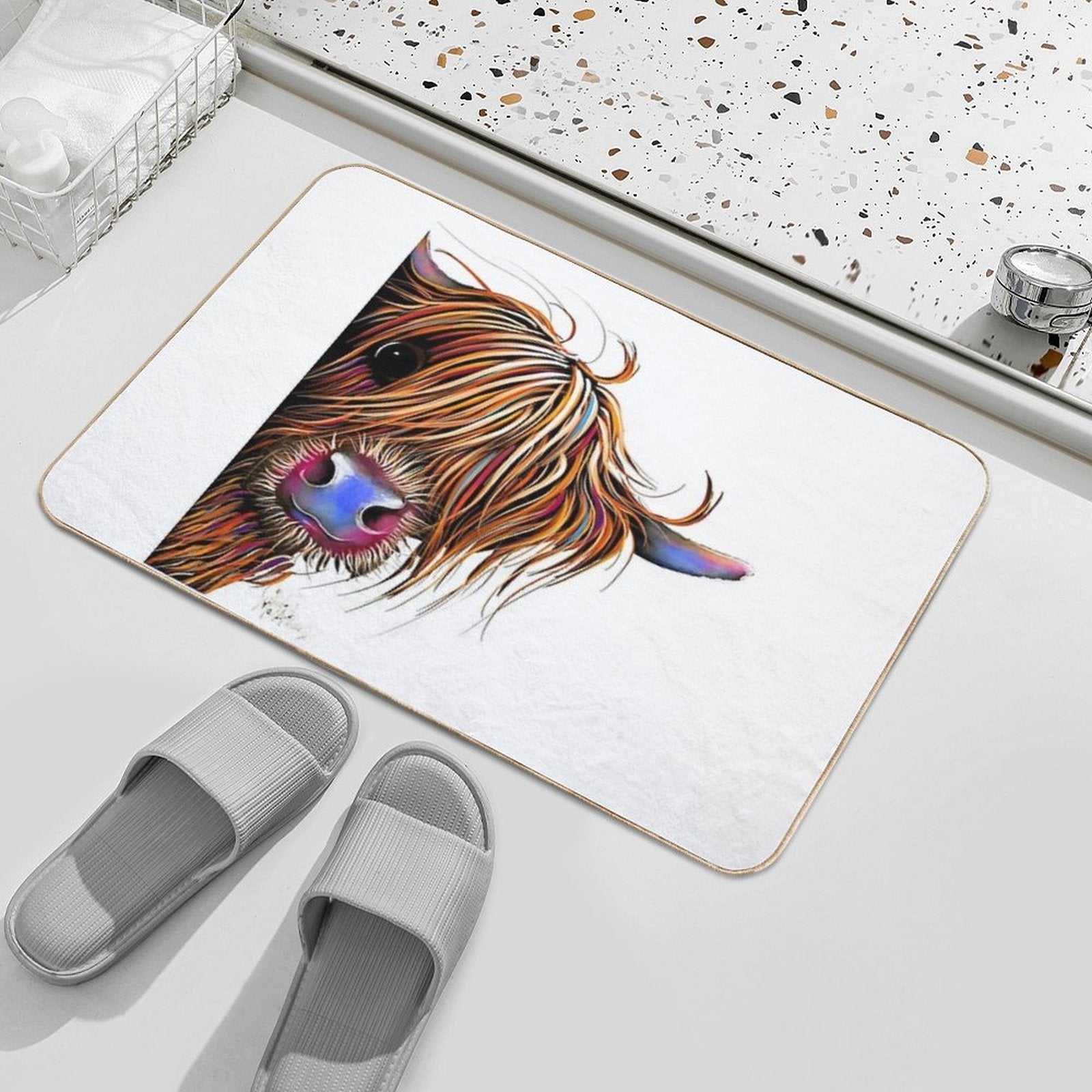 HiGHLaND CoW PRiNT SCoTTiSH ' SuGaR LuMP ' BY SHiRLeY MacARTHuR  Non-Slip Bath Mat