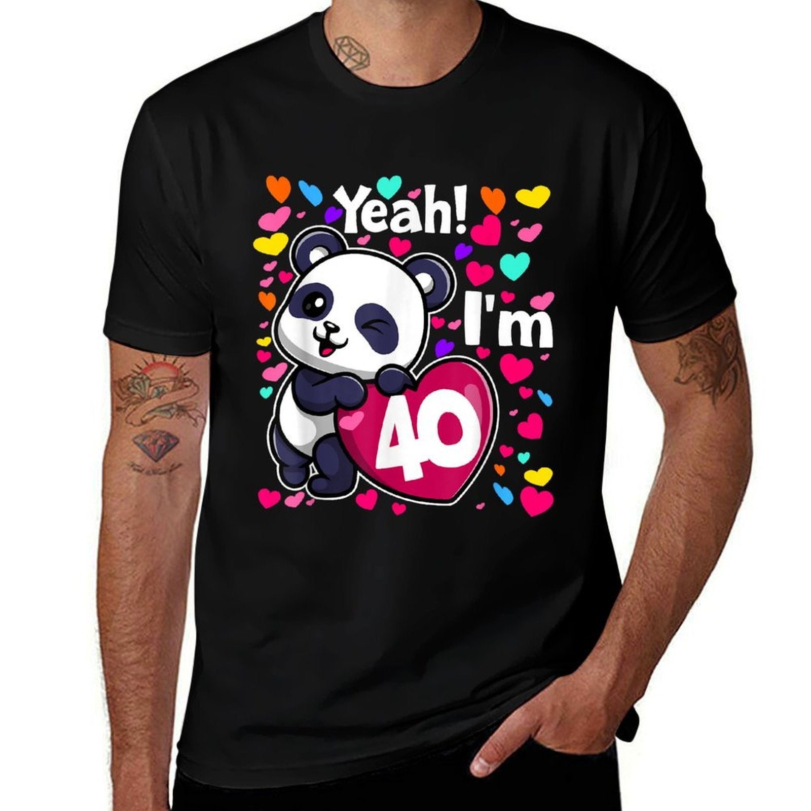 40 Years Old 40th Birthday Panda Hearts Cute Girl Party  Lightweight T-Shirt