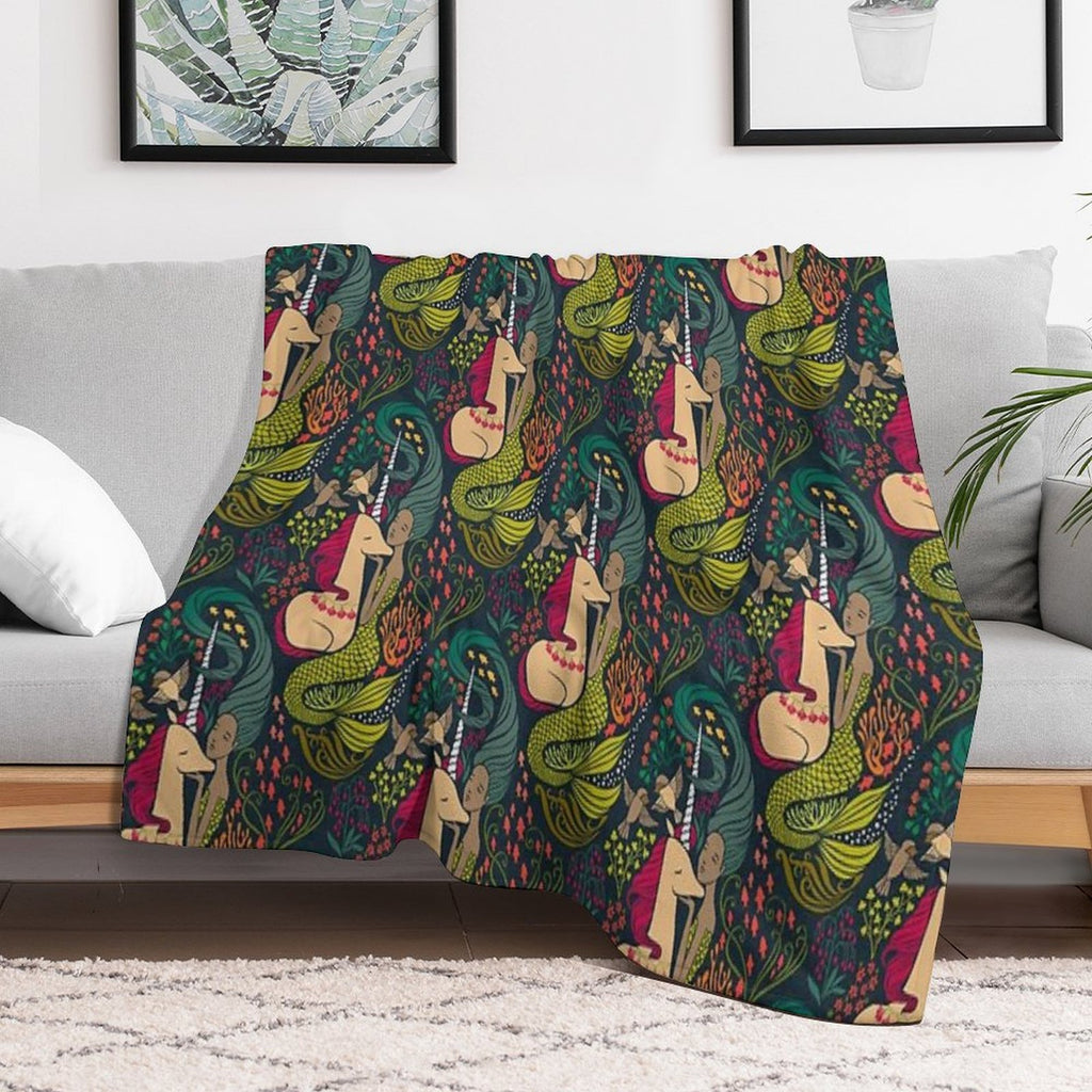 The Mermaid And The Unicorn Multi-functional Throw Blanket