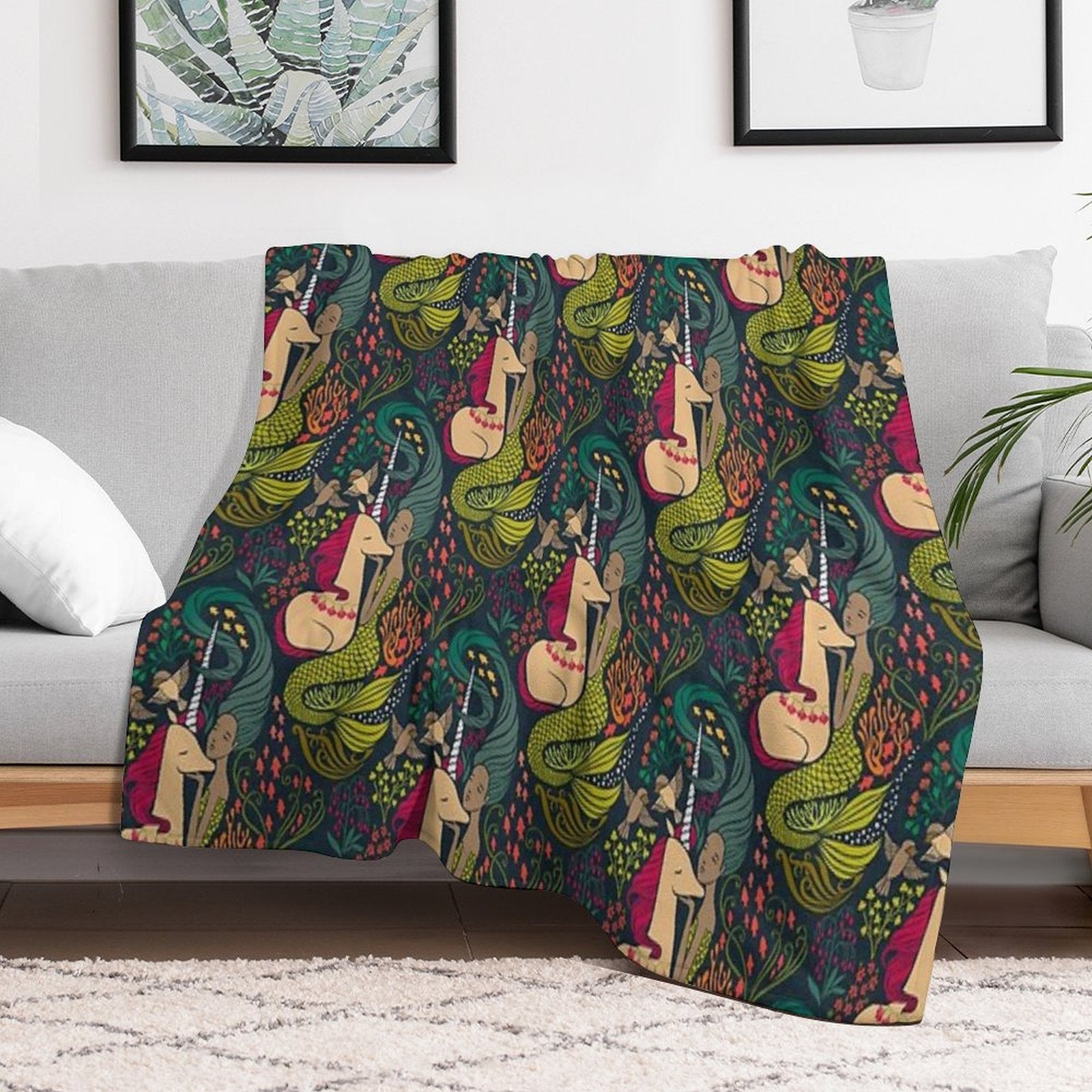 The Mermaid And The Unicorn Multi-functional Throw Blanket