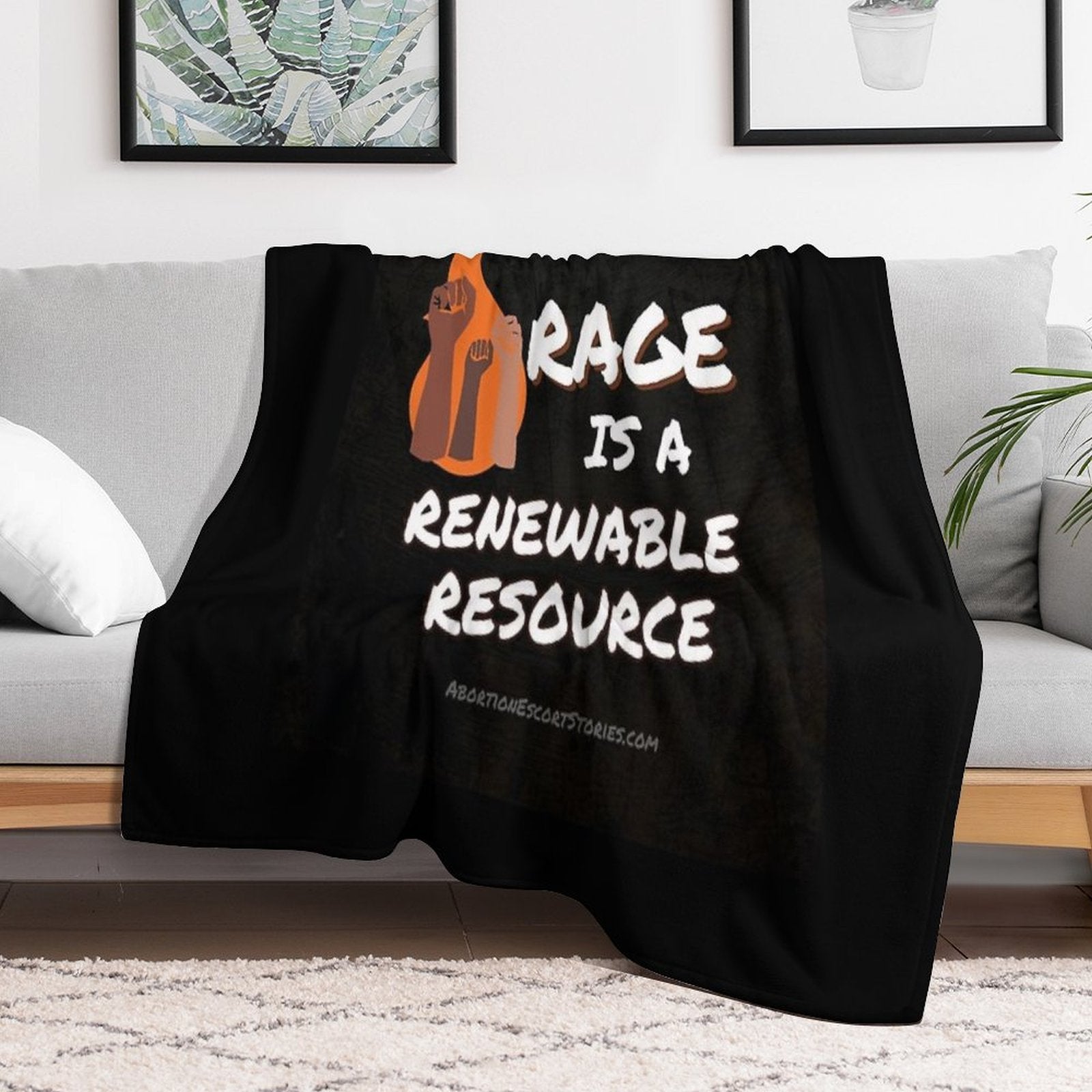 Rage Is A Renewable Resource – Safety Vests Logo – White Text Dark Background Machine-washable Throw Blanket