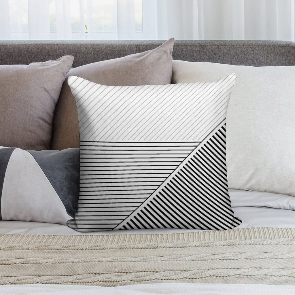 Black And White Geometric Lines Soft Hidden Zipper Throw Pillow