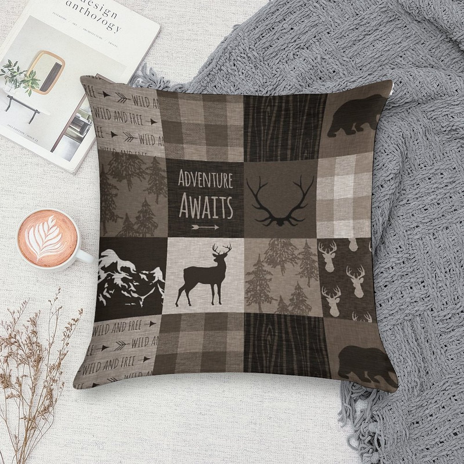Adventure Patchwork - BrownBeige Soft Warmth Comfort Throw Pillow
