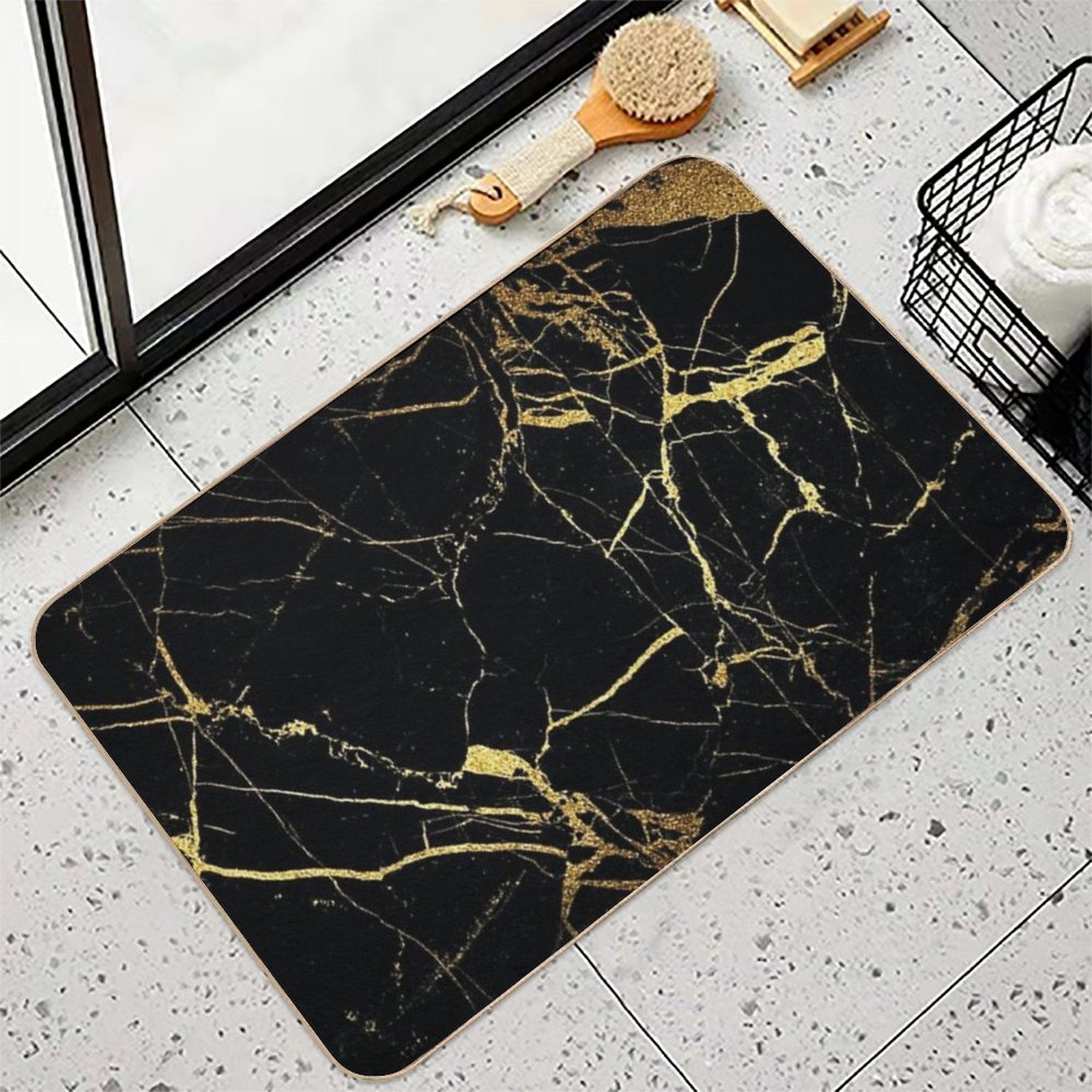 Black Gold Marble  Pet-Safe Bath Mat