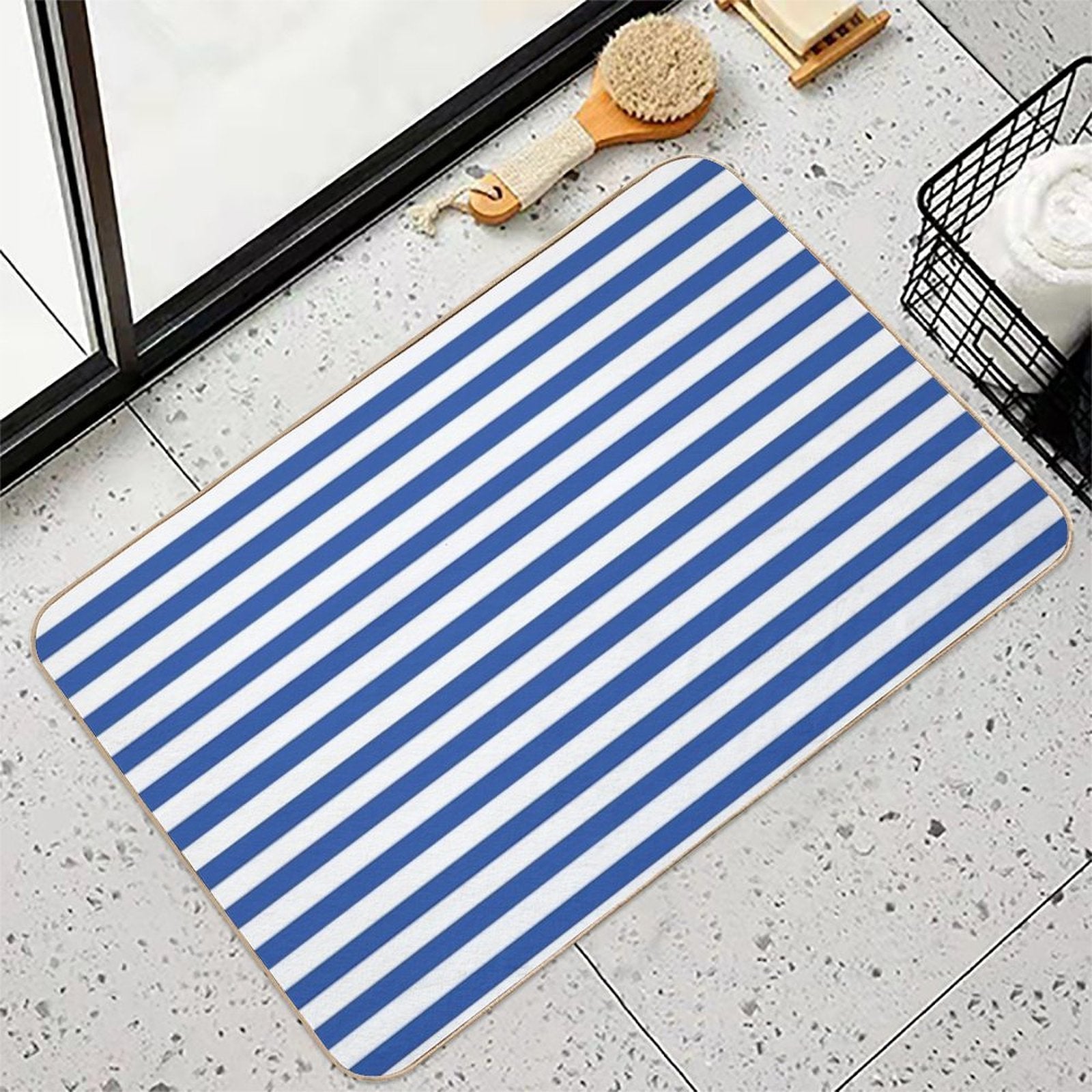 Blue And White Stripes  Rapid-Drying Bath Mat