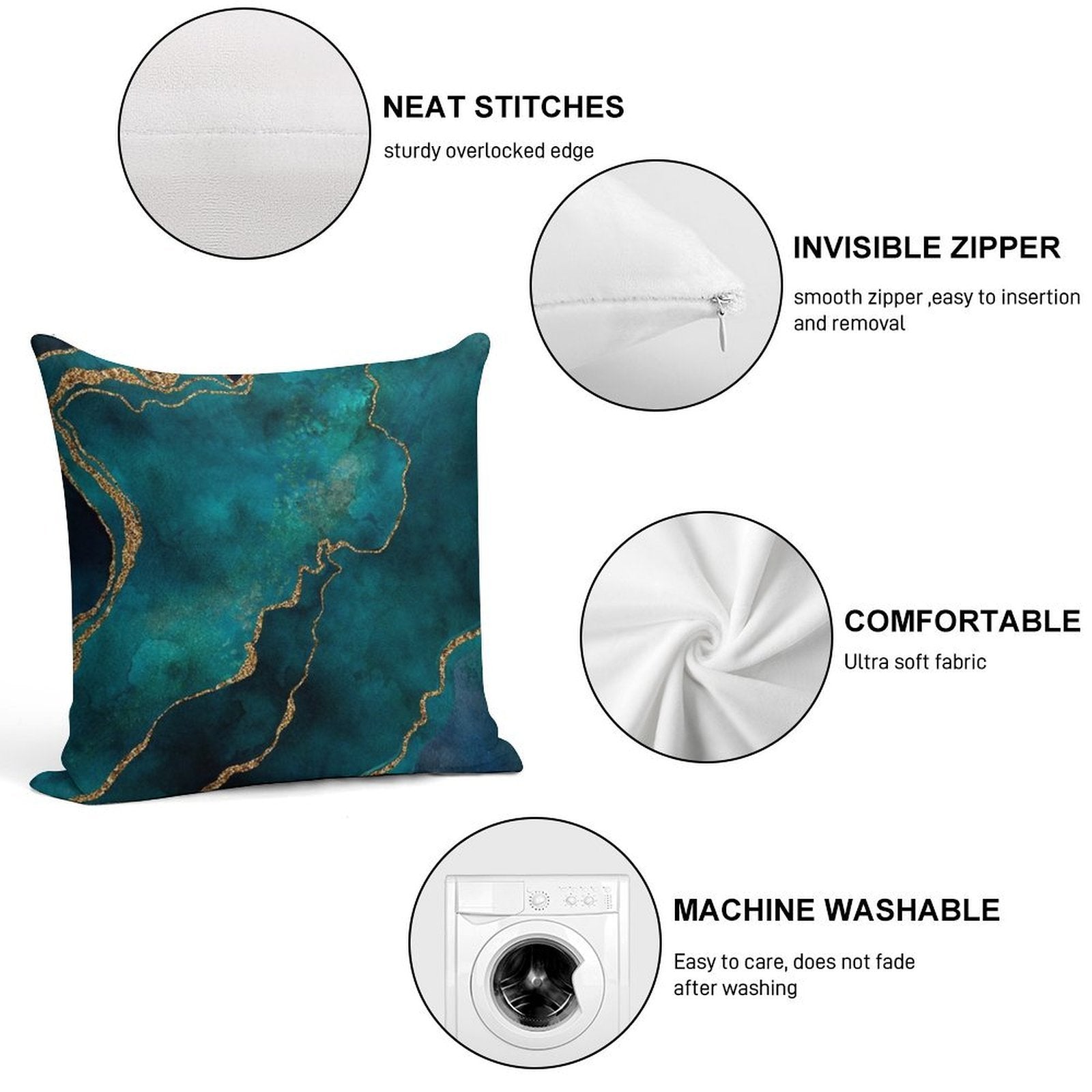 Golden Gemstone Glamour Mineral Soft Shrink-Resistant Throw Pillow